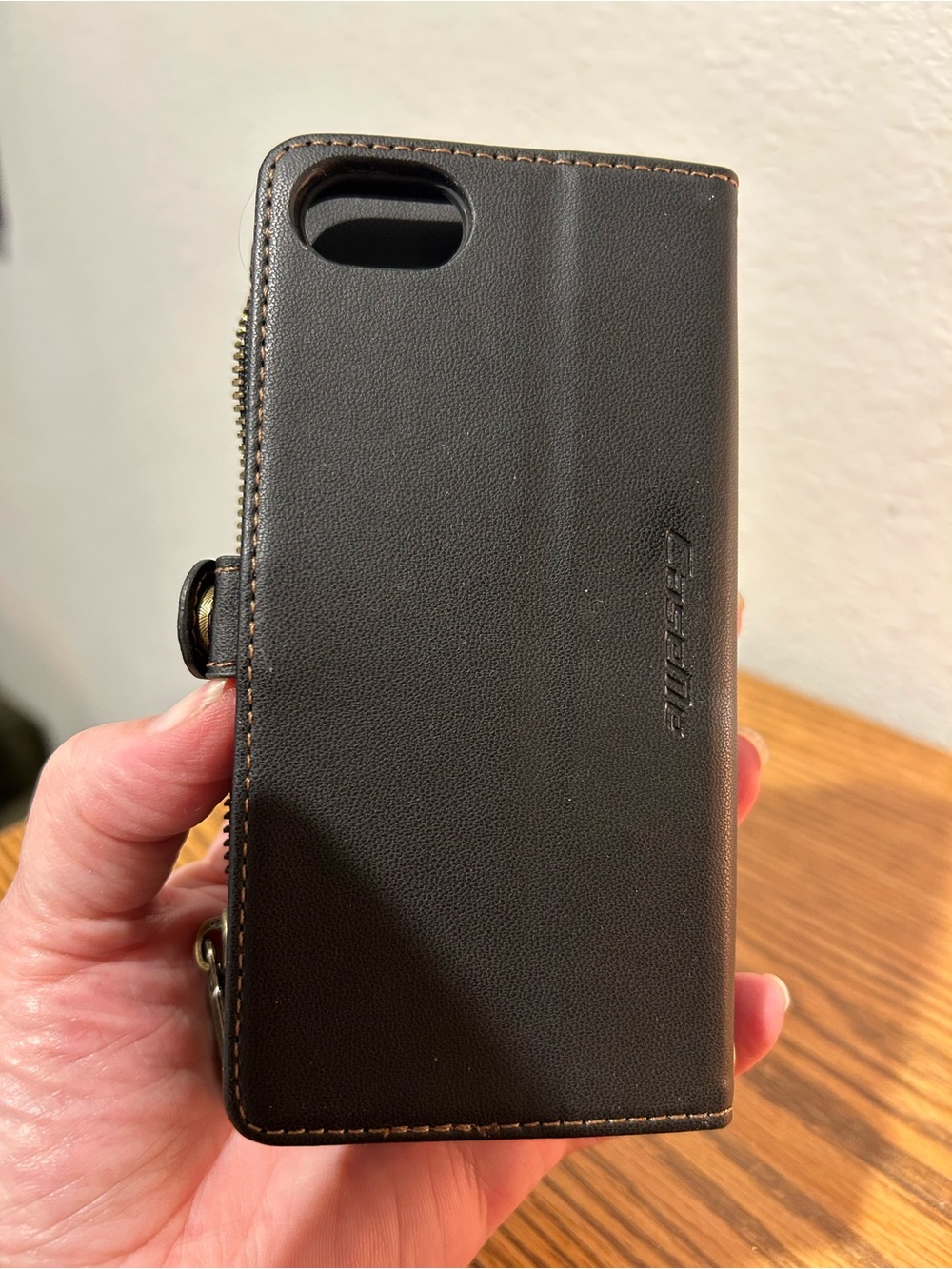 Leather Compact Wallet in Brown with Brass Hardware - Picture 9 of 9